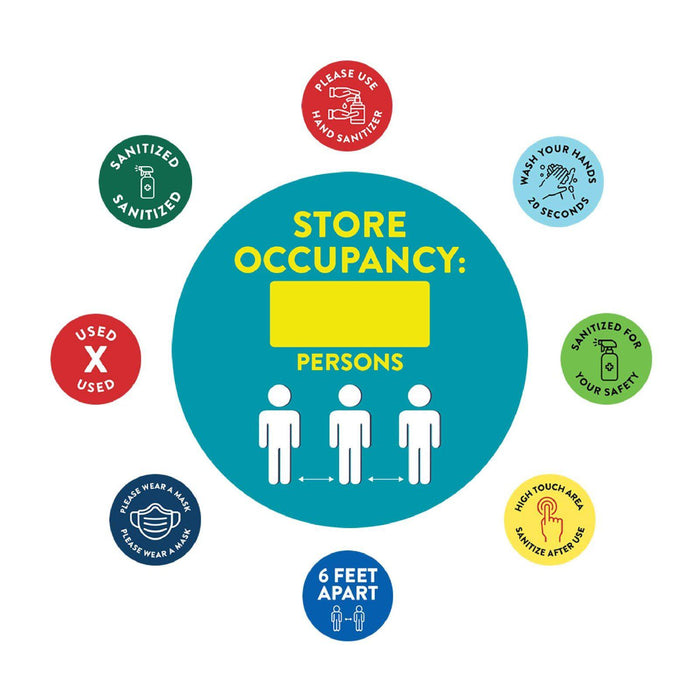 Building Bathroom Office Round Custom Maximum Occupancy Business Signs, Vinyl Sticker Decals-Set of 50-Andaz Press-Occupancy Limiting Customers-