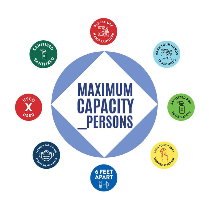 Building Bathroom Office Round Custom Maximum Occupancy Business Signs, Vinyl Sticker Decals-Set of 50-Andaz Press-Occupancy Limiting Customers-