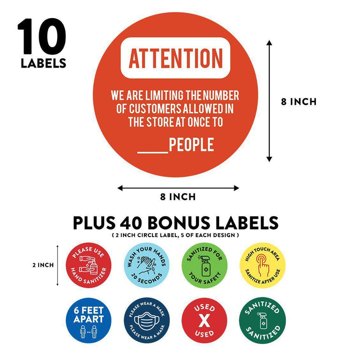 Building Bathroom Office Round Custom Maximum Occupancy Business Signs, Vinyl Sticker Decals-Set of 50-Andaz Press-Occupancy Limiting Customers-