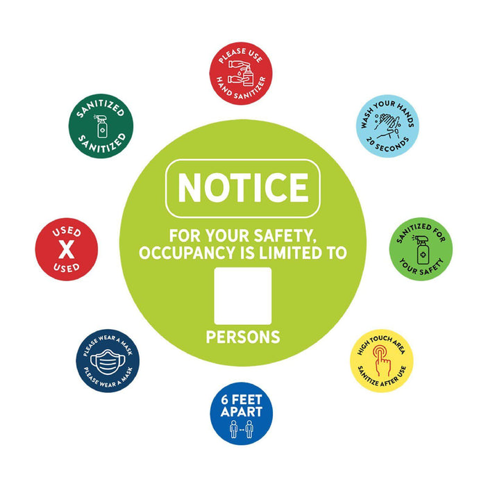 Building Bathroom Office Round Custom Maximum Occupancy Business Signs, Vinyl Sticker Decals-Set of 50-Andaz Press-Occupancy Limiting Customers-