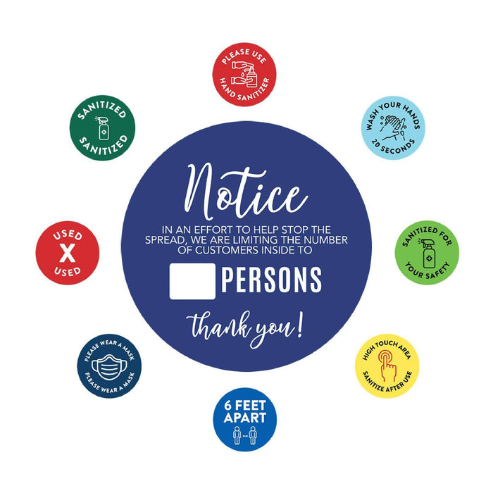 Building Bathroom Office Round Custom Maximum Occupancy Business Signs, Vinyl Sticker Decals-Set of 50-Andaz Press-Limit Customers Inside X Persons-