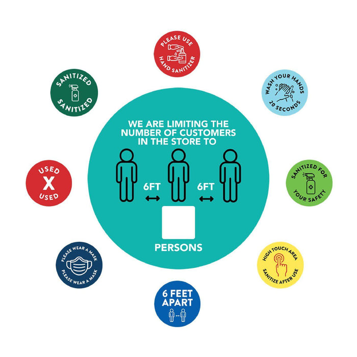 Building Bathroom Office Round Custom Maximum Occupancy Business Signs, Vinyl Sticker Decals-Set of 50-Andaz Press-Limiting Customers X Persons-
