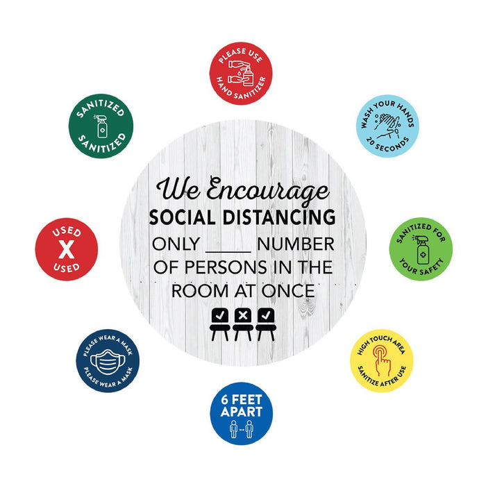 Building Bathroom Office Round Custom Maximum Occupancy Business Signs, Vinyl Sticker Decals-Set of 50-Andaz Press-Social Distancing X Persons-