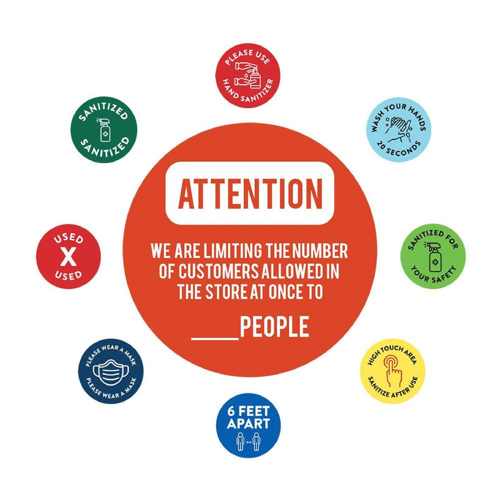 Building Bathroom Office Round Custom Maximum Occupancy Business Signs, Vinyl Sticker Decals-Set of 50-Andaz Press-Occupancy Limiting Customers-