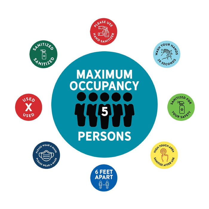 Building Bathroom Office Round Maximum Occupancy Business Signs, Vinyl Sticker Decals-Set of 50-Andaz Press-Occupancy 1 Persons-