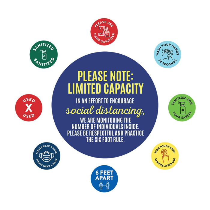 Building Bathroom Office Round Maximum Occupancy Business Signs, Vinyl Sticker Decals-Set of 50-Andaz Press-Occupancy 1 Persons-