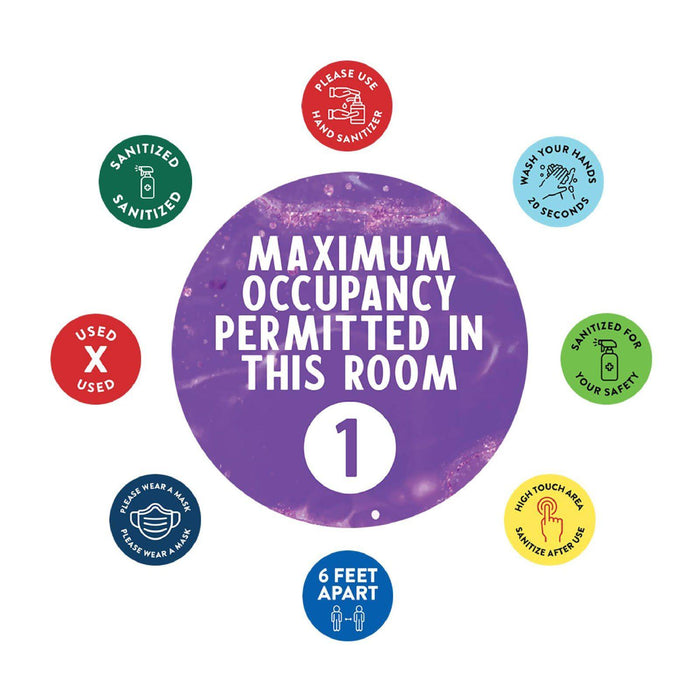 Building Bathroom Office Round Maximum Occupancy Business Signs, Vinyl Sticker Decals-Set of 50-Andaz Press-Occupancy 1 Persons-