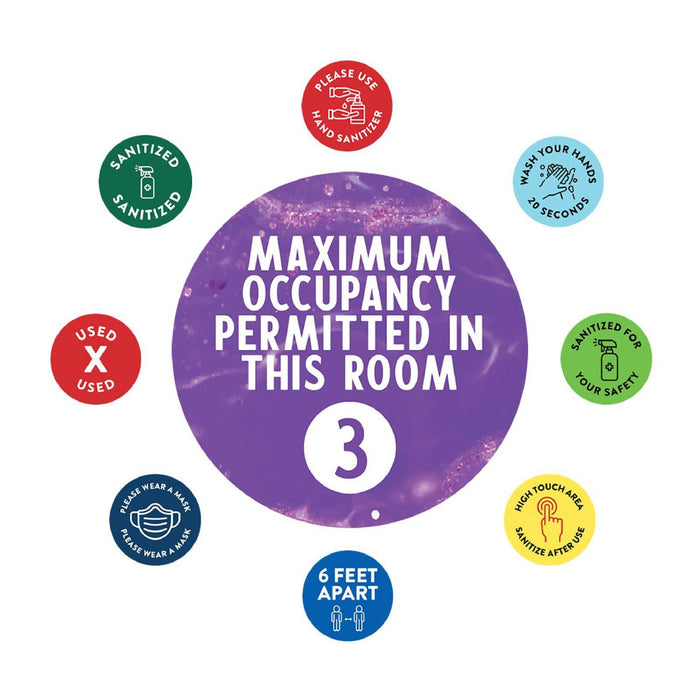 Building Bathroom Office Round Maximum Occupancy Business Signs, Vinyl Sticker Decals-Set of 50-Andaz Press-Occupancy 1 Persons-