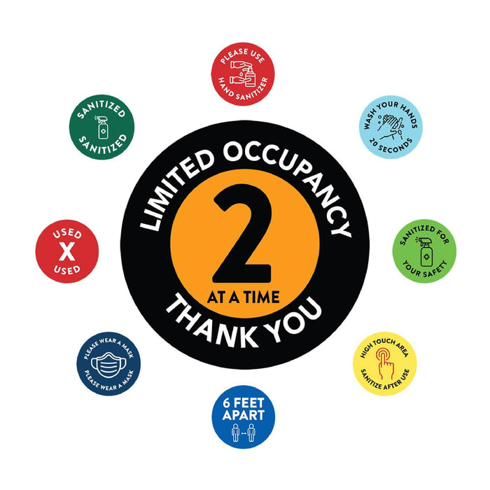 Building Bathroom Office Round Maximum Occupancy Business Signs, Vinyl Sticker Decals-Set of 50-Andaz Press-Occupancy 1 Persons-