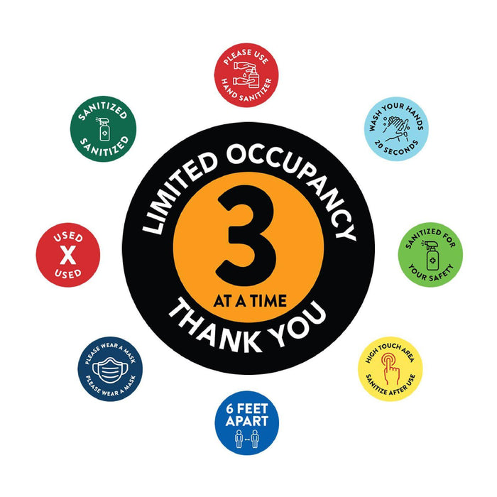 Building Bathroom Office Round Maximum Occupancy Business Signs, Vinyl Sticker Decals-Set of 50-Andaz Press-Occupancy 1 Persons-