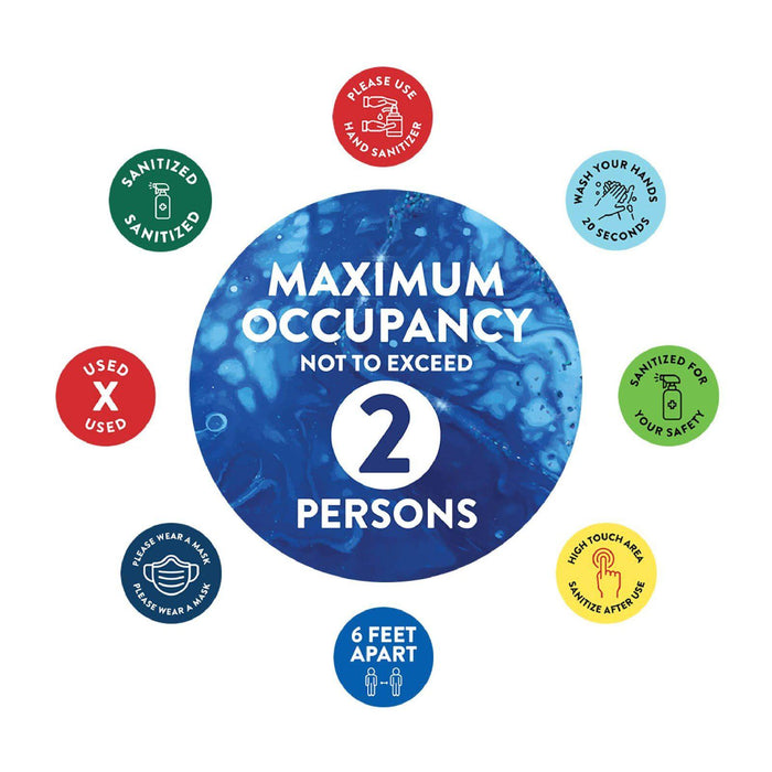 Building Bathroom Office Round Maximum Occupancy Business Signs, Vinyl Sticker Decals-Set of 50-Andaz Press-Exceed 2 Persons-