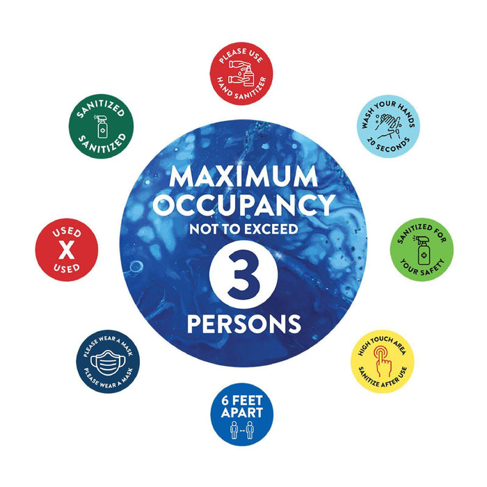 Building Bathroom Office Round Maximum Occupancy Business Signs, Vinyl Sticker Decals-Set of 50-Andaz Press-Exceed 3 Persons-