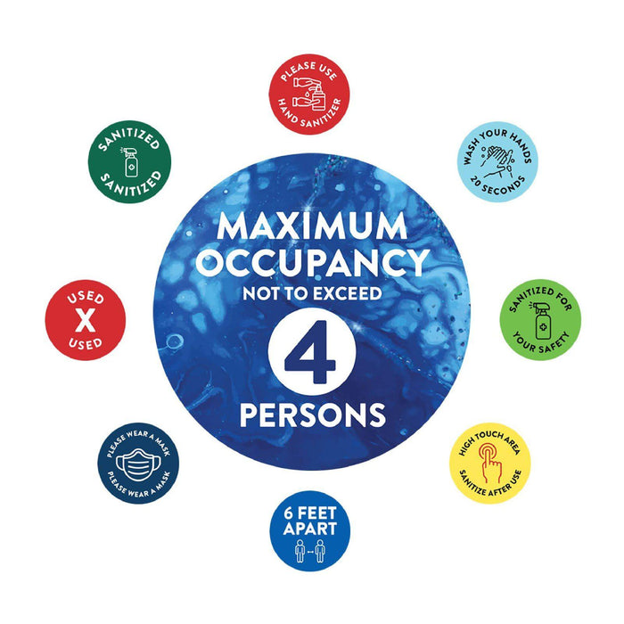 Building Bathroom Office Round Maximum Occupancy Business Signs, Vinyl Sticker Decals-Set of 50-Andaz Press-Exceed 4 Persons-