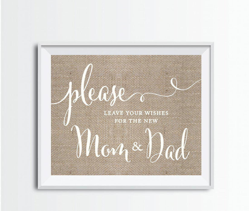 Burlap Baby Shower Party Signs-Set of 1-Andaz Press-Leave Wishes For New Mom & Dad-
