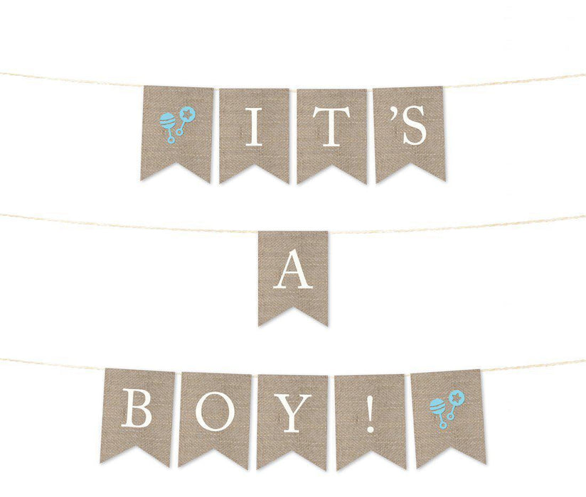 Burlap Baby Shower Pennant Party Banner-Set of 1-Andaz Press-It's A Girl!-