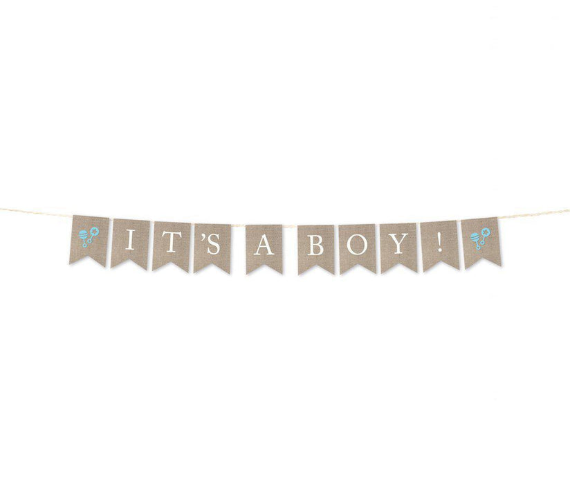 Burlap Baby Shower Pennant Party Banner-Set of 1-Andaz Press-It's A Boy!-