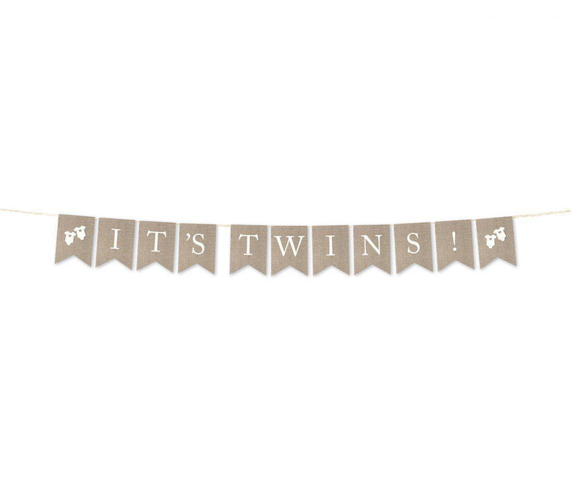 Burlap Baby Shower Pennant Party Banner-Set of 1-Andaz Press-It's Twins!-
