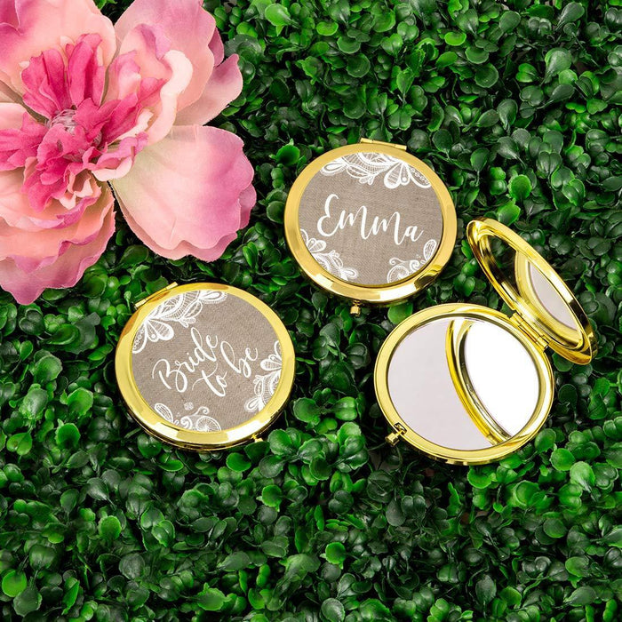 Burlap Lace Gold Compact Mirror-Set of 1-Andaz Press-Gold Bride to Be-