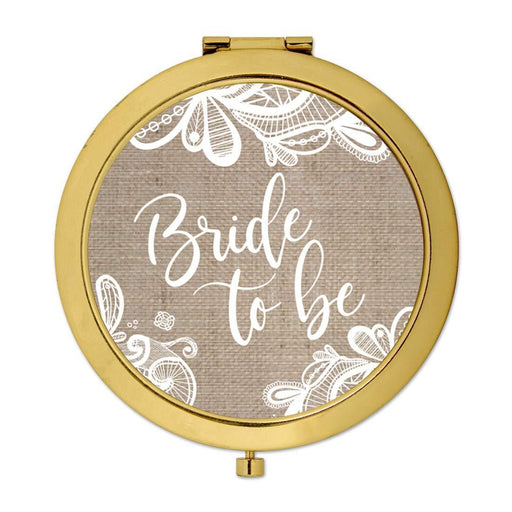 Burlap Lace Gold Compact Mirror-Set of 1-Andaz Press-Gold Bride to Be-