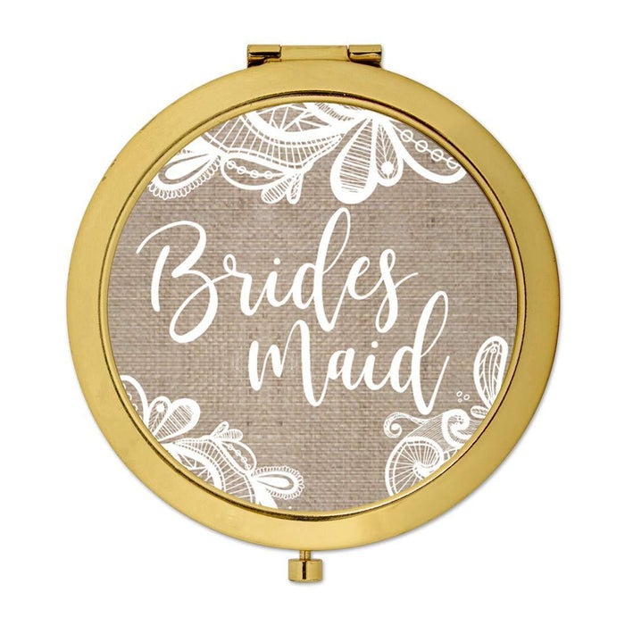 Burlap Lace Gold Compact Mirror-Set of 1-Andaz Press-Gold Bridesmaid-