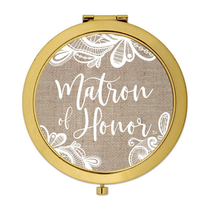 Burlap Lace Gold Compact Mirror-Set of 1-Andaz Press-Gold Matron of Honor-