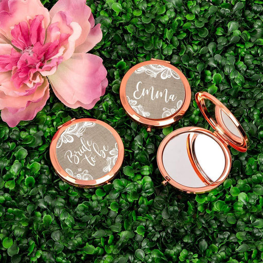 Burlap Lace Rose Gold Compact Mirror-Set of 1-Andaz Press-Rose Gold Bride to Be-