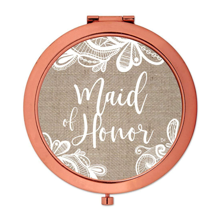Burlap Lace Rose Gold Compact Mirror-Set of 1-Andaz Press-Rose Gold Maid of Honor-