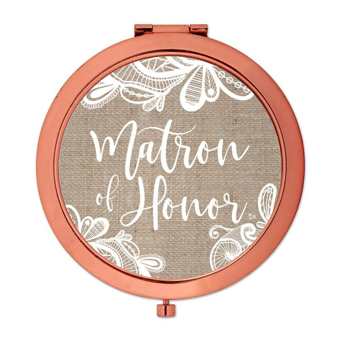 Burlap Lace Rose Gold Compact Mirror-Set of 1-Andaz Press-Rose Gold Matron of Honor-