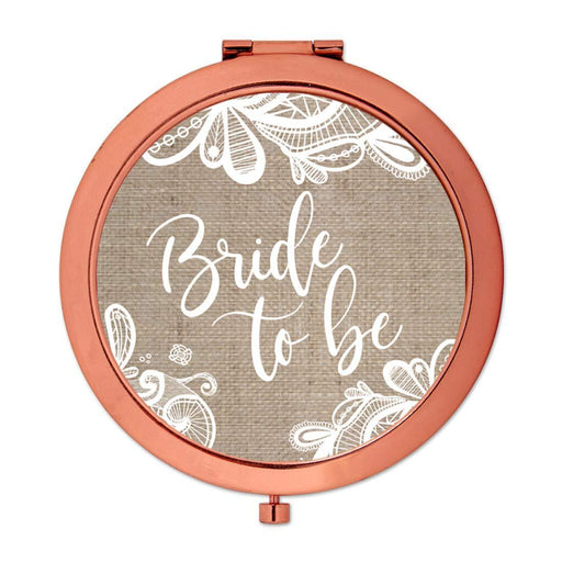Burlap Lace Rose Gold Compact Mirror-Set of 1-Andaz Press-Rose Gold Bride to Be-