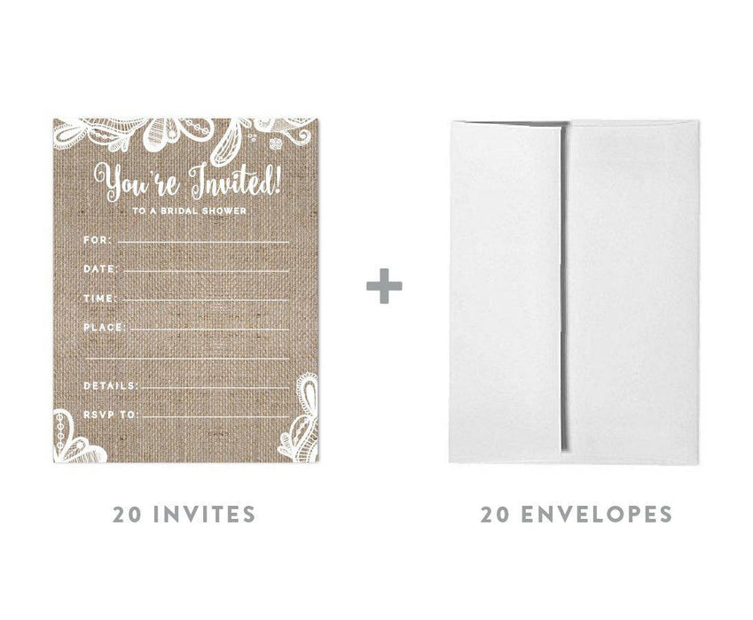 Burlap Lace Wedding Blank Bridal Shower Invitations with Envelopes-Set of 20-Koyal Wholesale-
