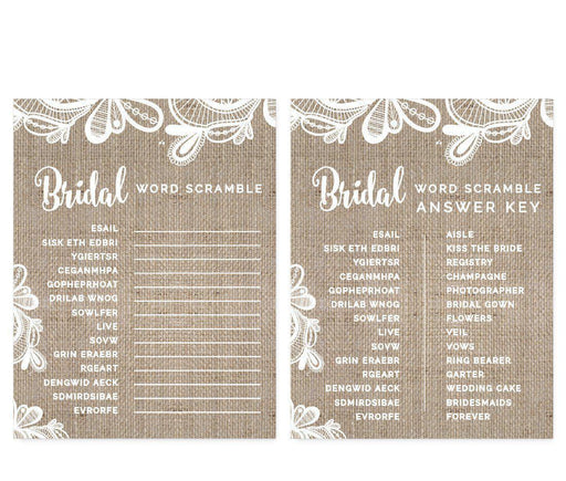 Burlap Lace Wedding Bridal Shower Game Cards-Set of 20-Koyal Wholesale-What's In Your Purse?-
