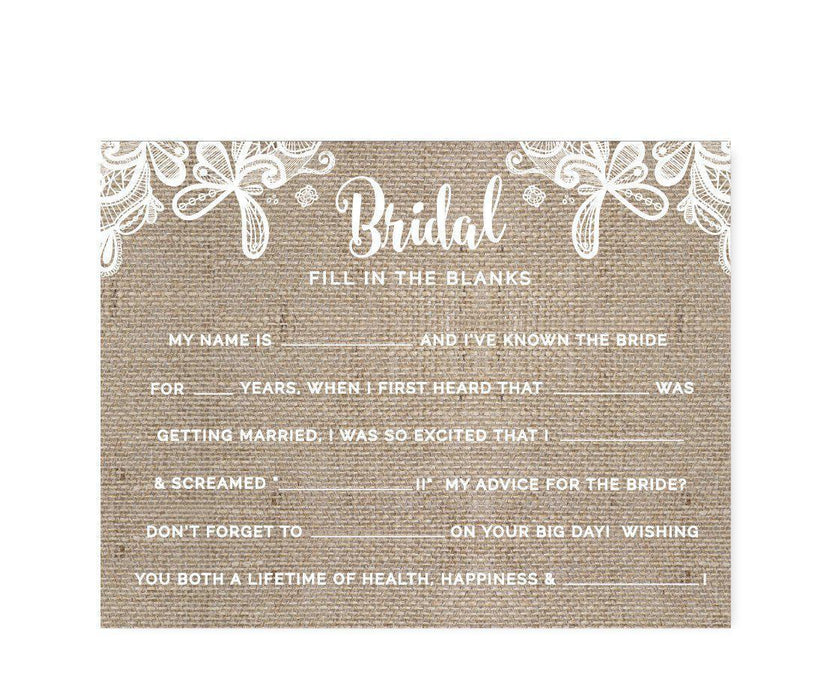 Burlap Lace Wedding Bridal Shower Game Cards-Set of 20-Koyal Wholesale-Fill-In-The-Blank - Bride-
