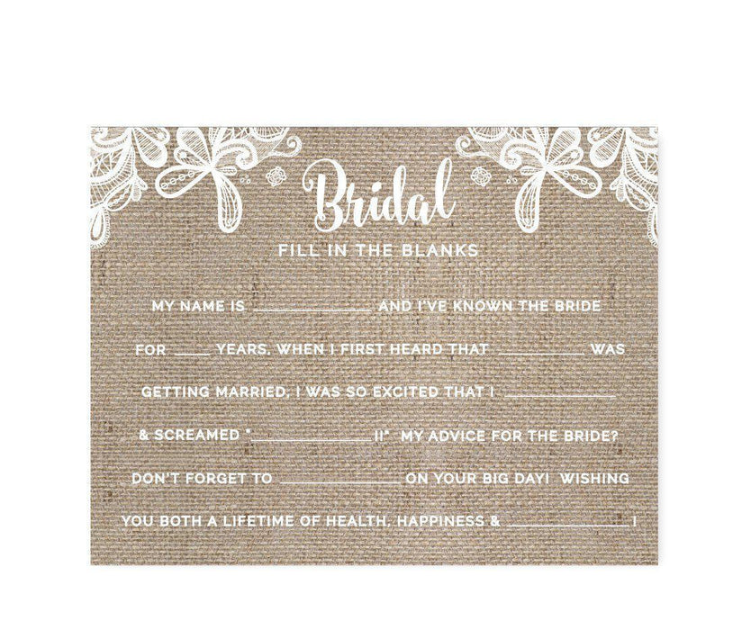 Burlap Lace Wedding Bridal Shower Game Cards-Set of 20-Koyal Wholesale-Fill-In-The-Blank - Bride-