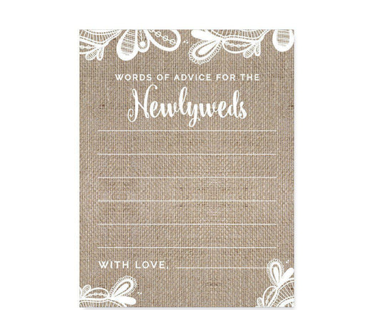 Burlap Lace Wedding Cards Guest Book Alternative-Set of 20-Andaz Press-Fill-In-The-Blank - Newlyweds-