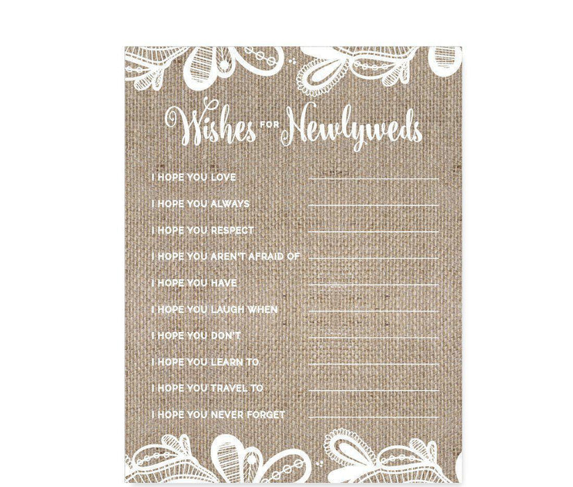 Burlap Lace Wedding Cards Guest Book Alternative-Set of 20-Andaz Press-Fill-In-The-Blank - Newlyweds-