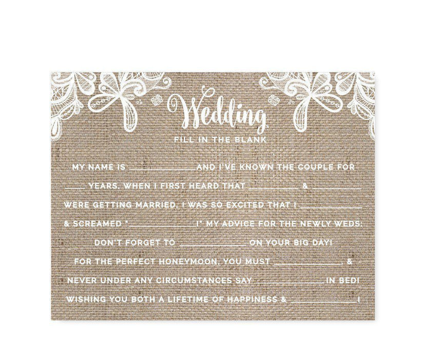 Burlap Lace Wedding Cards Guest Book Alternative-Set of 20-Andaz Press-Fill-In-The-Blank - Newlyweds-
