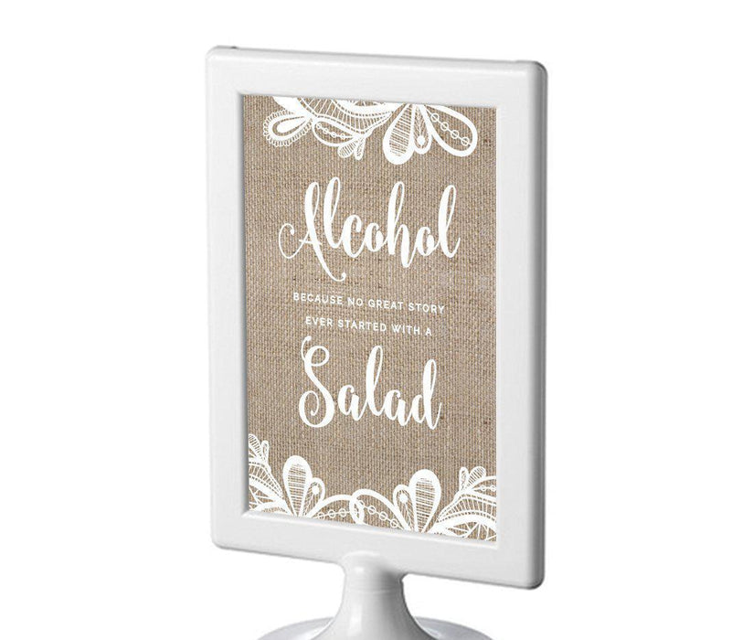 Burlap Lace Wedding Framed Party Signs-Set of 1-Koyal Wholesale-Alcohol, No Story Started With A Salad-