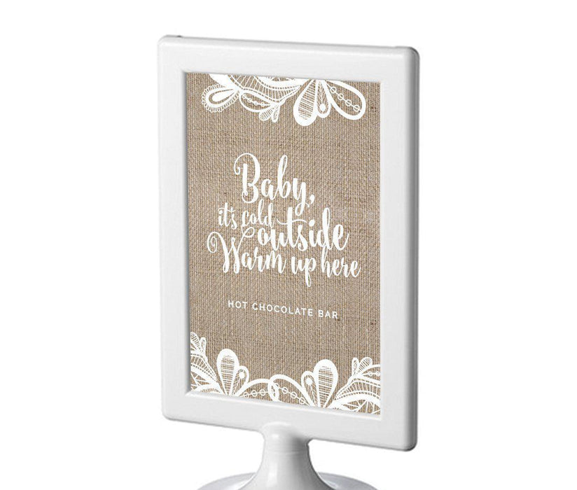 Burlap Lace Wedding Framed Party Signs-Set of 1-Koyal Wholesale-Baby It's Cold Outside - Hot Chocolate-