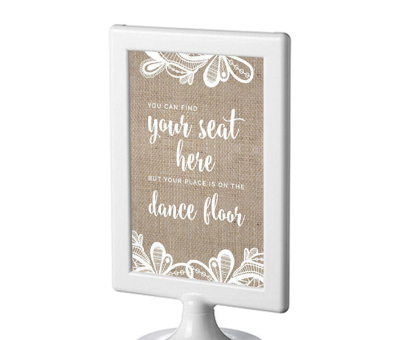 Burlap Lace Wedding Framed Party Signs-Set of 1-Koyal Wholesale-Find Your Seat Here, Place On Dance Floor-
