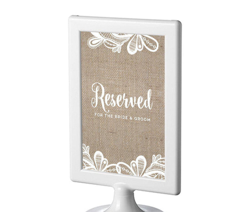 Burlap Lace Wedding Framed Party Signs-Set of 1-Koyal Wholesale-Reserved For The Bride & Groom-