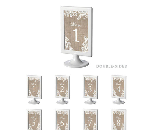 Burlap Lace Wedding Framed Table Numbers-Set of 8-Koyal Wholesale-1-8-