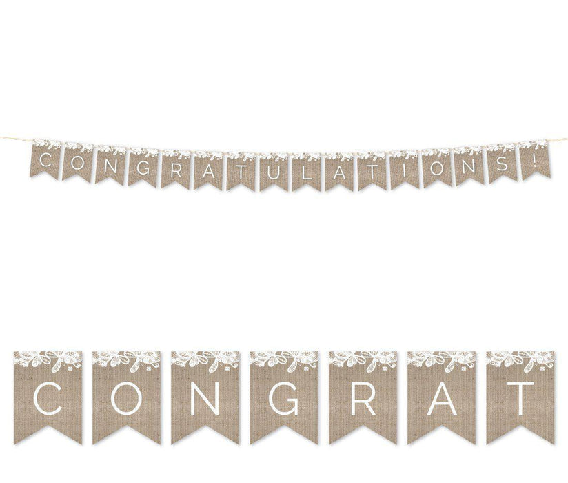 Burlap Lace Wedding Hanging Pennant Party Banner with String-Set of 1-Koyal Wholesale-Congratulations!-
