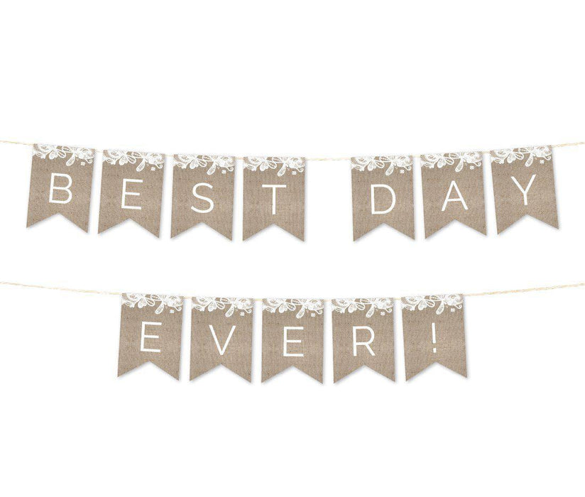 Burlap Lace Wedding Hanging Pennant Party Banner with String-Set of 1-Koyal Wholesale-Just Married-