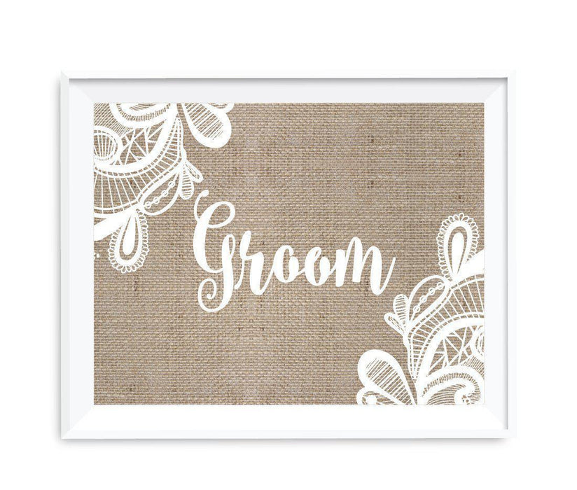 Burlap Lace Wedding Party Signs-Set of 1-Koyal Wholesale-Mr. & Mrs.-