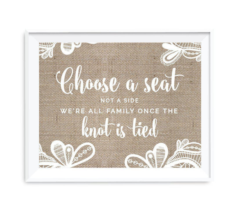 Burlap Lace Wedding Party Signs-Set of 1-Koyal Wholesale-Choose A Seat, Not A Side-
