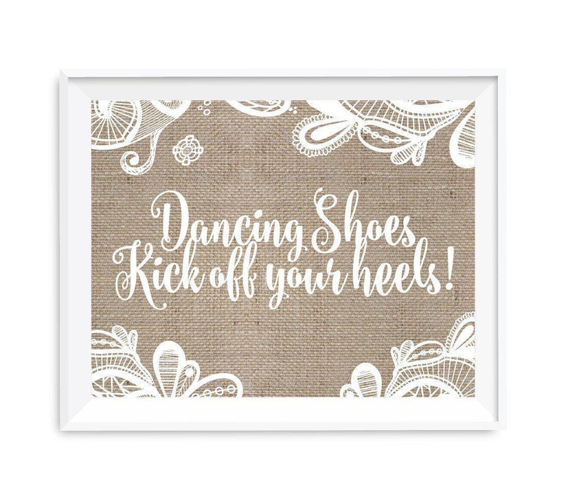 Burlap Lace Wedding Party Signs-Set of 1-Koyal Wholesale-Dancing Shoes - Kick Off Your Heels-