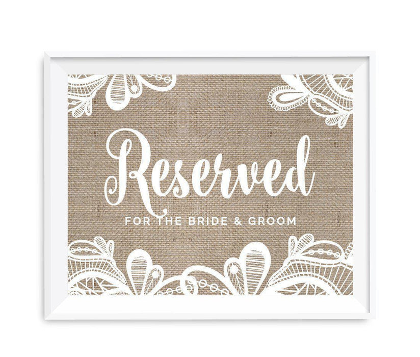 Burlap Lace Wedding Party Signs-Set of 1-Koyal Wholesale-Reserved For The Bride & Groom-