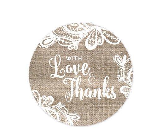 Burlap Lace Wedding Round Circle Gift Tags-Set of 24-Koyal Wholesale-With Love and Thanks-