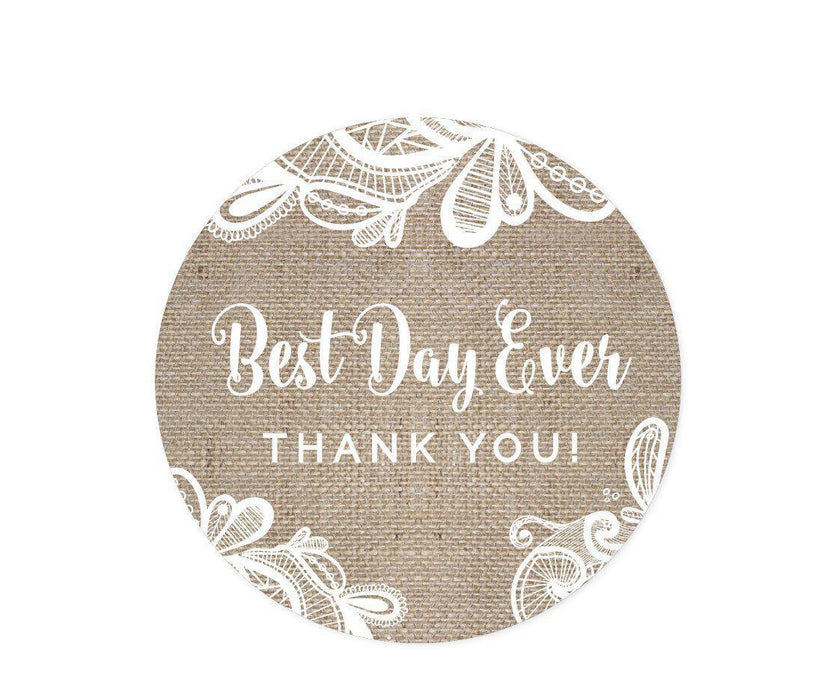 Burlap Lace Wedding Round Circle Label Stickers-Set of 40-Koyal Wholesale-Best Day Ever Thank You-
