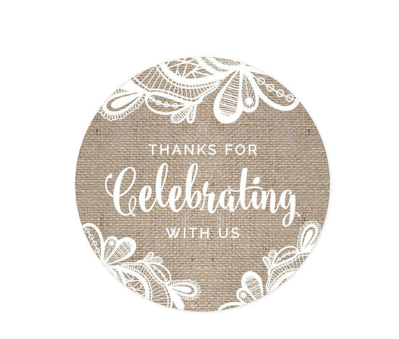 Burlap Lace Wedding Round Circle Label Stickers-Set of 40-Koyal Wholesale-Thank You For Celebrating With Us-